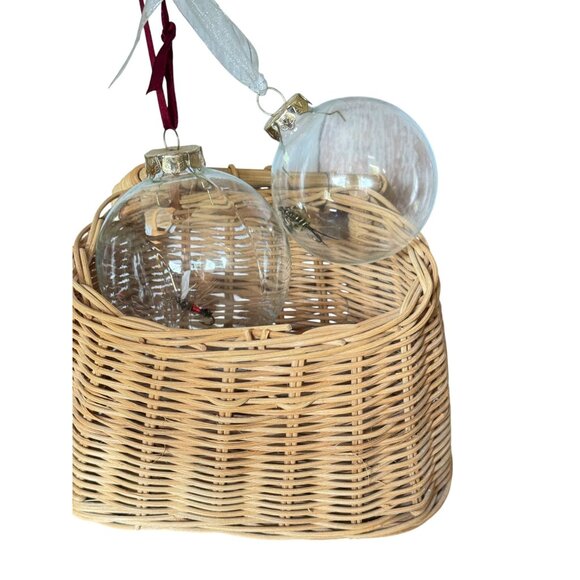 Glass Fishing Lure Ornaments With Wicker Basket - Set Of 2 2 3/4" & 3 1/4" - Picture 1 of 8